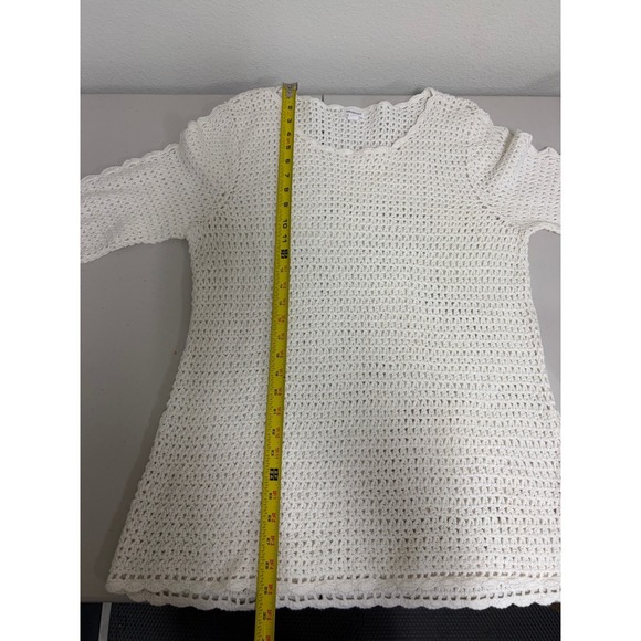 Westport 1X White Crochet Mini Sweater Dress Scalloped Boho Chic Vacation Top - Picture 8 of 9